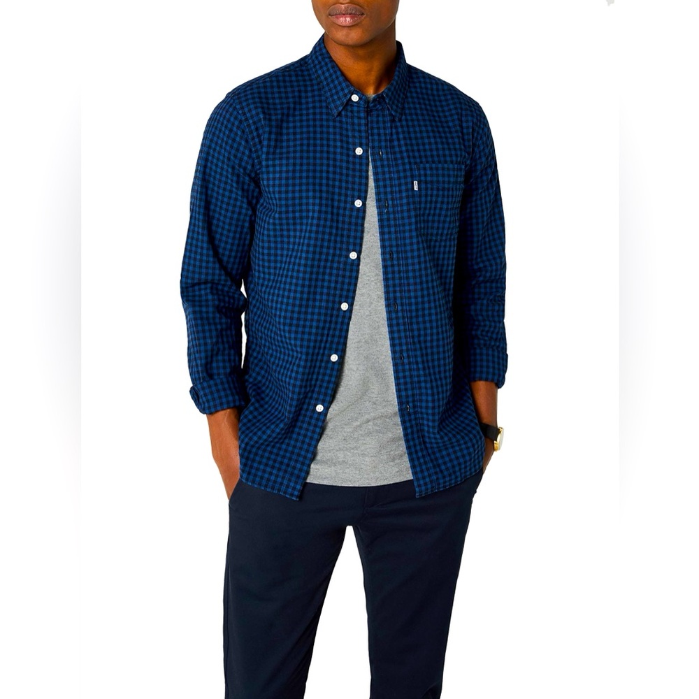 Levi’s Men’s Casual Sunset 1 Pocket Blue & Black Checkered Button-Up Shirt XL